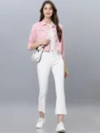 Women’s Pink Solid Denim Jacket