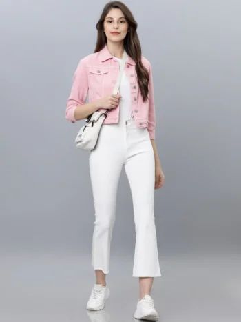 Women’s Pink Solid Denim Jacket