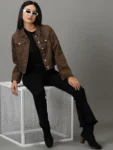 Women’s Spread Collar Crop Denim Jacket