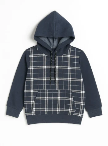 Plaid and Solid Fleece Hoodie
