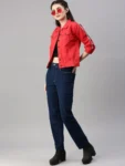 Women’s Red Crop Denim Jacket