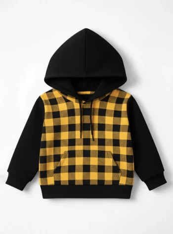 Yellow & Black Checkered Fleece Hoodie
