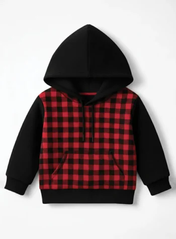 Red & Black Checkered Fleece Hoodie