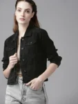 Women’s Black Solid Denim Jacket