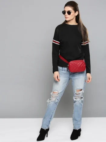 Printed Stripe Sleeves Sweatshirt