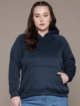Women’s Navy Blue Solid Hooded Hoodie