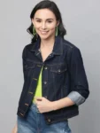 Women’s Navy Blue Solid Denim Jacket