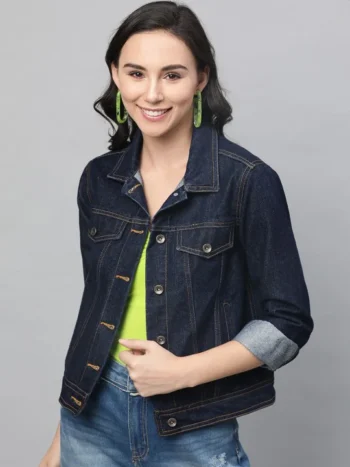 Women’s Navy Blue Solid Denim Jacket