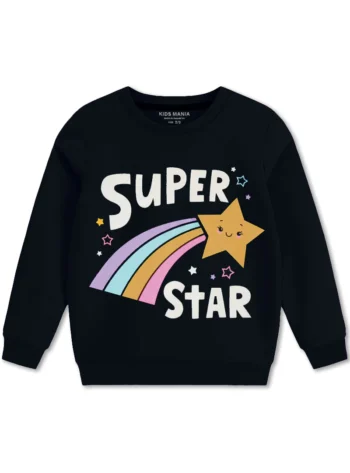 Shining Star Girls Black Sweatshirt with Rainbow Design