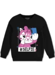 Adorable Girls Selfie Cat Print Fleece Sweatshirt