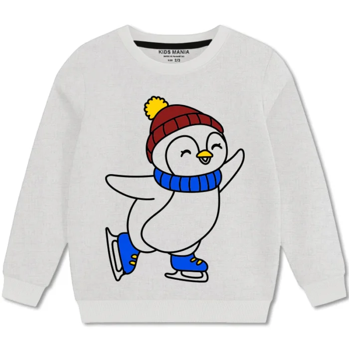 Adorable Penguin on Ice Skating Sweatshirt Winter Wear for Girls