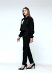 Cropped Jacket with Balloon Sleeve - Black