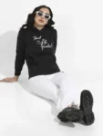 Typography Printed Black Hoodie