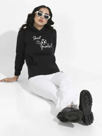 Typography Printed Black Hoodie