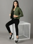 Women’s Washed Crop Olive Green Denim Jacket