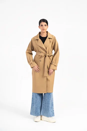 Double Breasted Trench Coat - Camel Brown