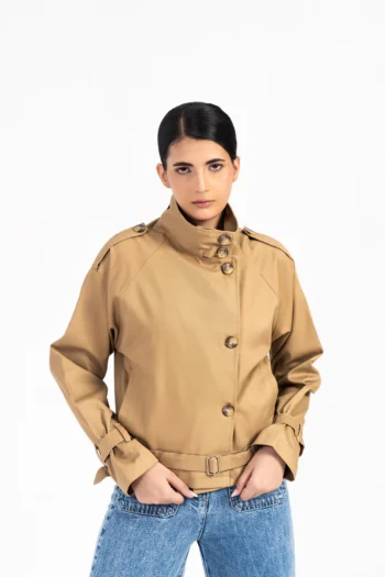 High Collar Crop Trench Coat