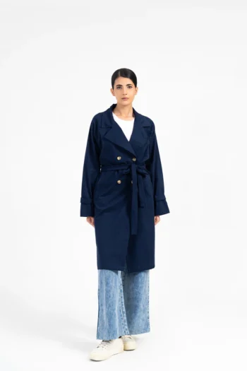 Double Breasted Trench Coat - Navy Blue