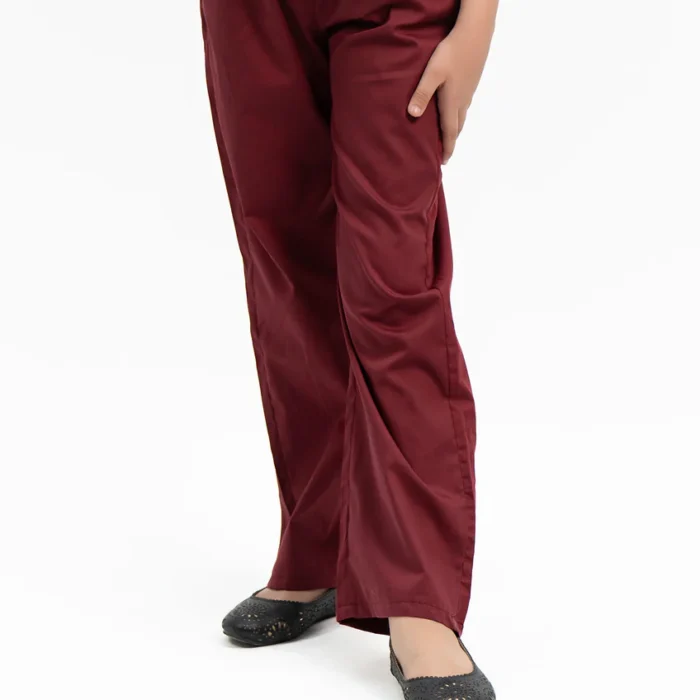 Girls Wide Leg Elasticated Pant - Maroon