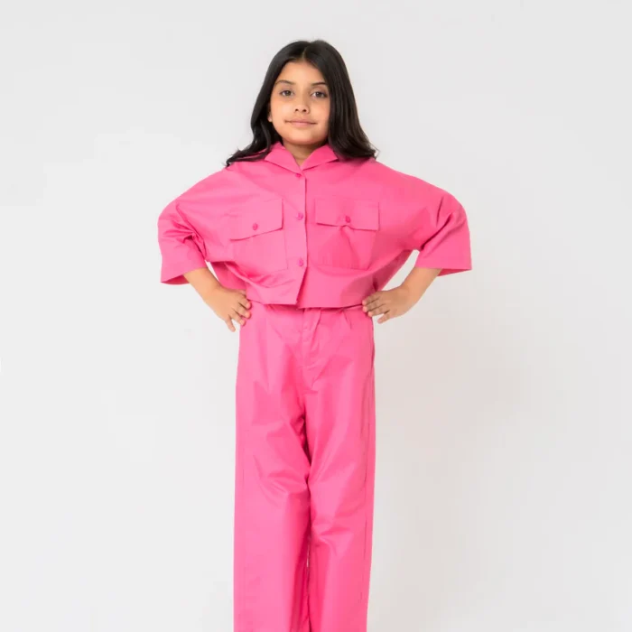 Girls High Waisted Culotte Pant with Pleat - Fuchsia Pink