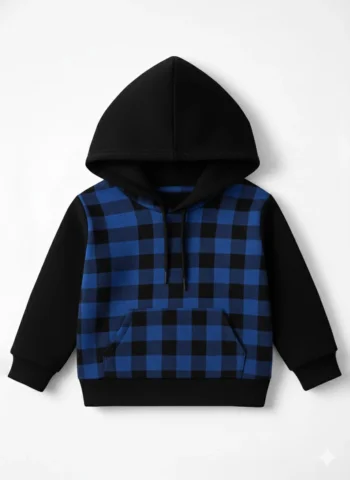 Blue & Black Checkered Fleece Hoodie